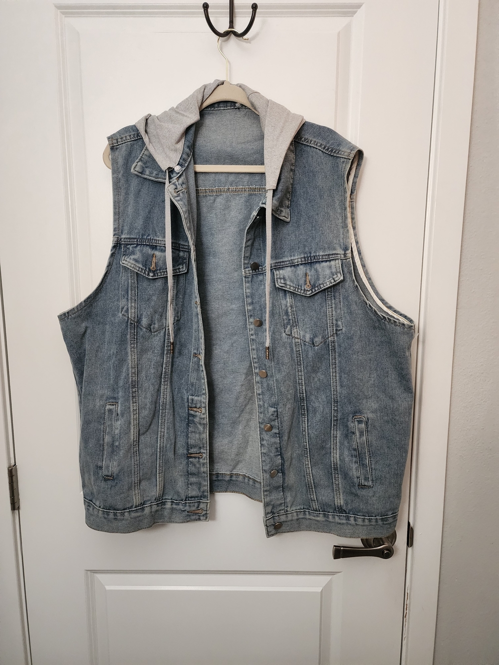 Light Blue Denim Vest with Grey Hood